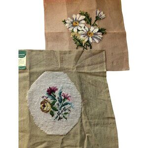 Vintage Bucilla Decorator Needlepoint Canvas Tapestry Wool Set 2 Floral …